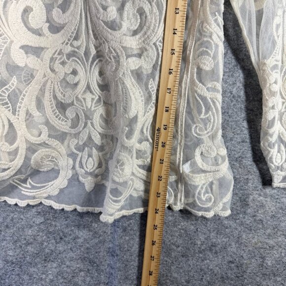 EXPRESS Cream Embroidered Mesh Y2K 2000s Cotton Babydoll Blouse Top Size Medium - Picture 7 of 13